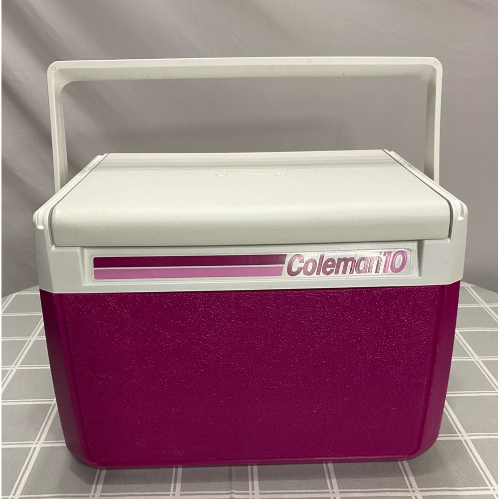 Vintage Pink Coleman 10 Cooler Ice Chest Magenta 5210 Flip Slide Cup Holder￼